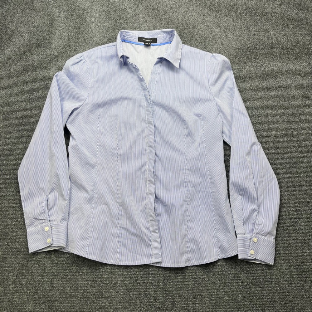 Atmosphere Officecore Professional Striped Blue Puffed Shoulder Button Down